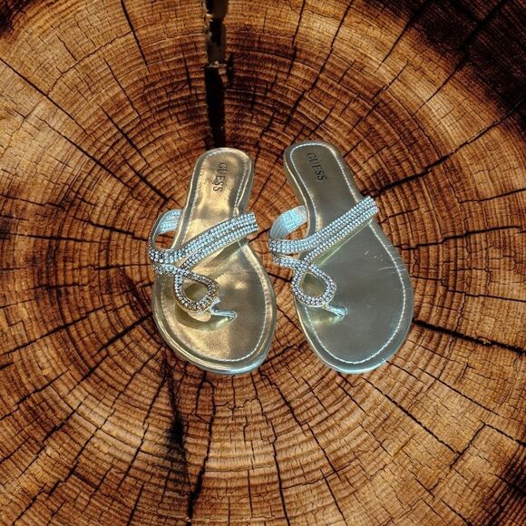 Guess Women's Gold - Rhinestone - Beaded Flat Sandals Size 8/12 - Picture 10 of 11